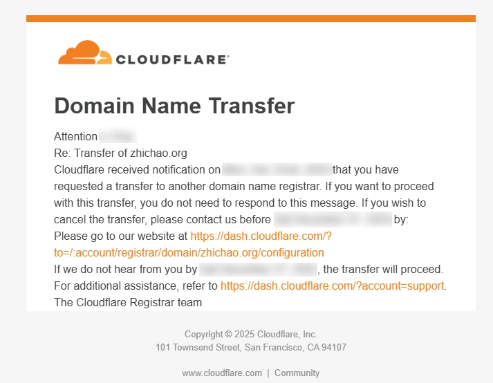 Cloudflare 提示开始转移