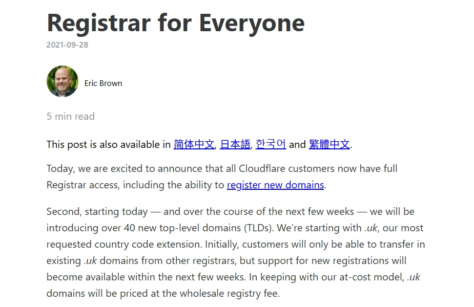 Cloudflare 全面开放域名注册