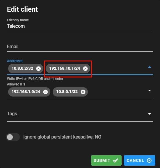 Edit client